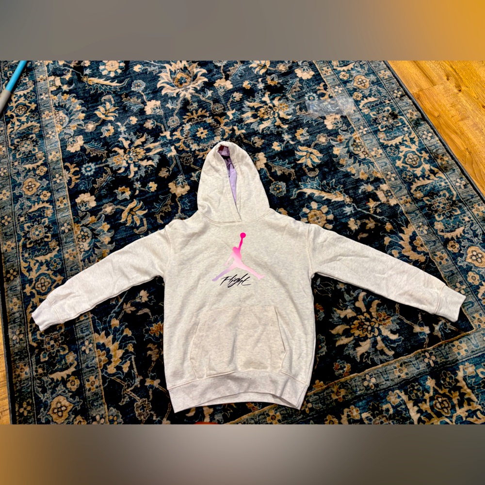 Kids Gray/Cream Hoodie with Pink Purple  Logo